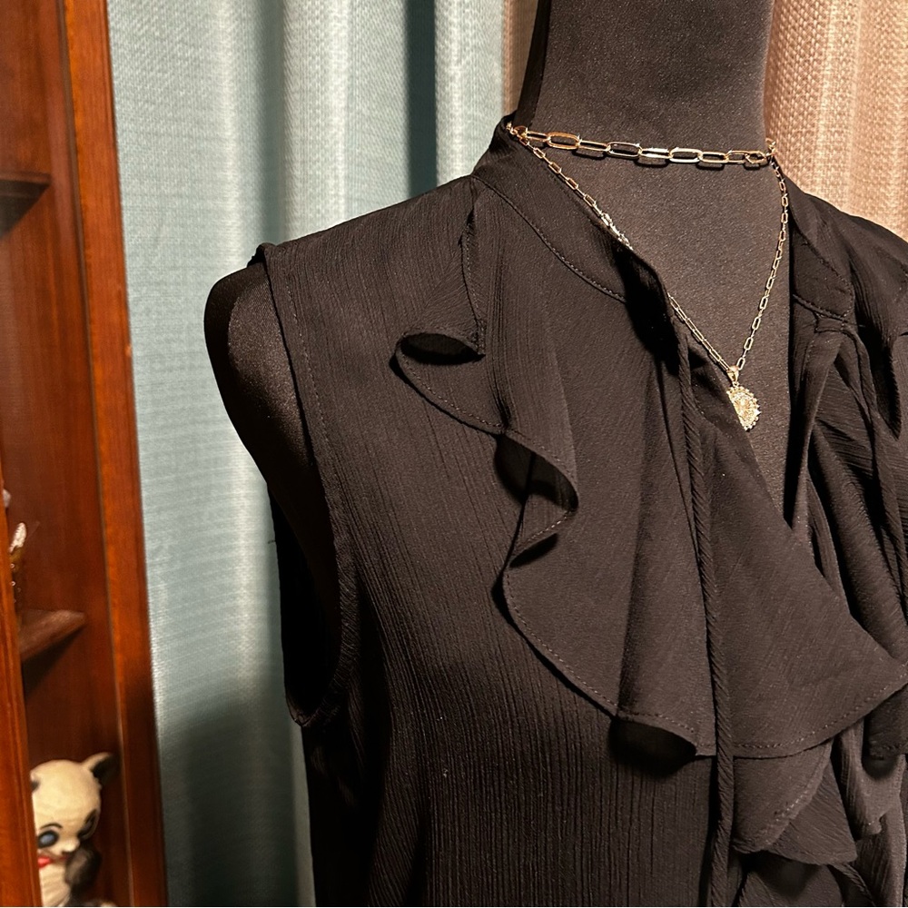 Elegant Black Ruffle Blouse Shell - Picture 3 of 6